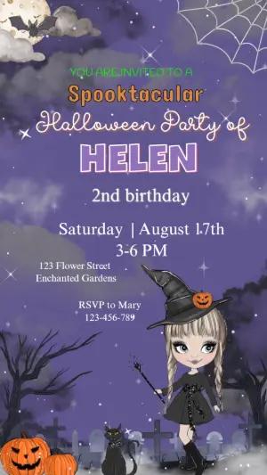Animated Cute Witch Birthday Video Invitation Template