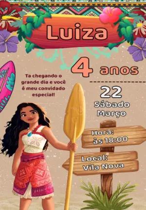 Convite de Aniversário Moana Editável para Personalizar