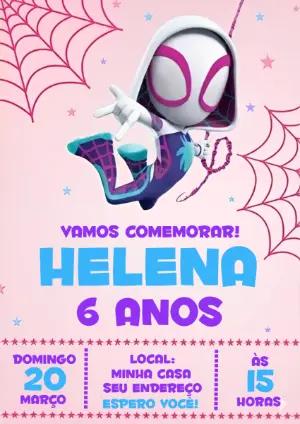 Convite de Aniversário Spider-Gwen Rosa Modelo Digital Editável