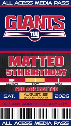 Editable Football Ticket Birthday New York Giants Invitation Template