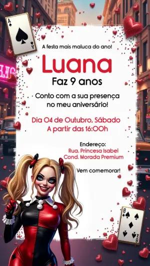 Convite de Aniversário Arlequina para Editar Online