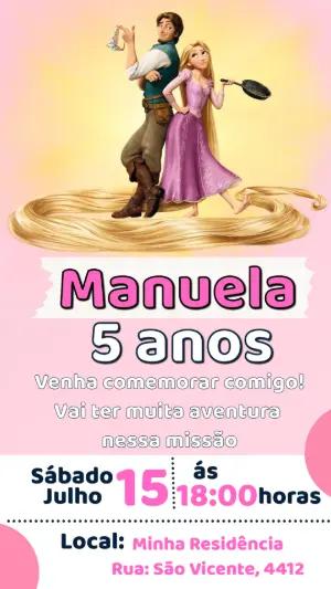 Convite de Aniversário Enrolados com Rapunzel Editável