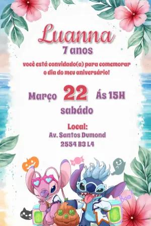 Convite Aniversário Angel e Stitch para Editar Online