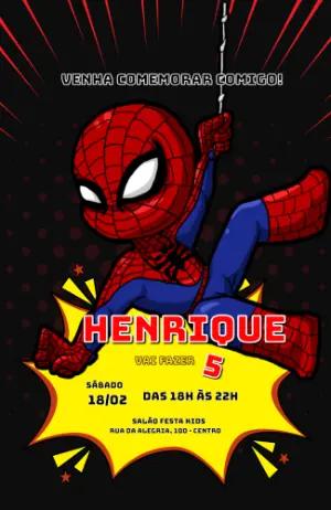 Convite de Aniversário Homem-Aranha Infantil para Editar