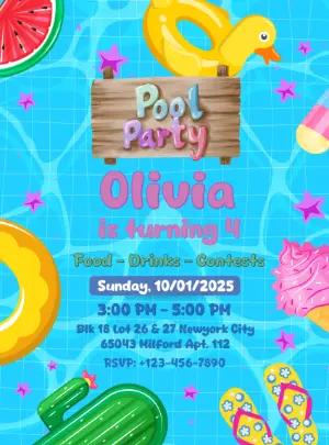 Kids Pool Party Birthday Invitation Editable Online