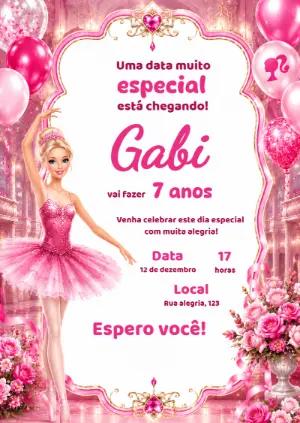 Convite de Aniversário Barbie Bailarina Rosa Editável