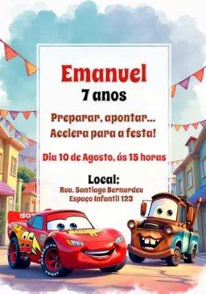 Convite de Aniversário Relâmpago McQueen para Editar Online