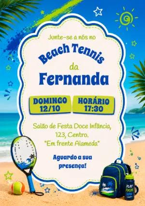 Convite de Aniversário Beach Tennis Colorido para Editar