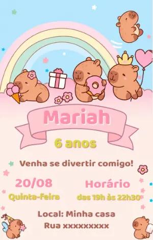 Convite de Aniversário Capivara Fofo para Editar