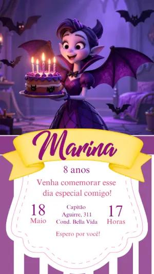 Convite de Aniversário Vampirinha Roxo para Editar