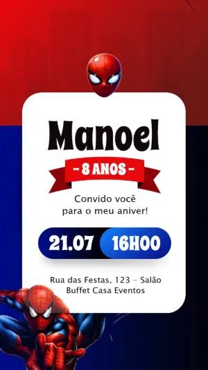 Convite Animado Homem-Aranha para Aniversário Infantil Editável
