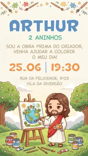 Convite de Aniversário Pintor do Mundo Editável