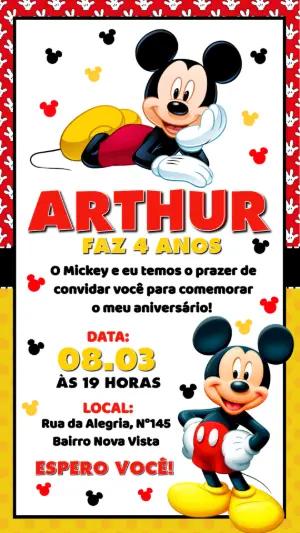 Convite Digital Aniversário Infantil Tema Mickey Editável