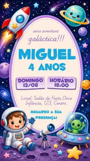 Convite de Aniversário Infantil Astronauta no Espaço Editável