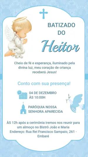 Convite de Batizado Anjo Azul Delicado para Editar e Enviar