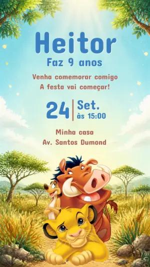 Convite de Aniversário O Rei Leão: Modelo Digital Editável