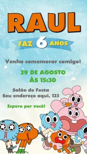 Convite de Aniversário Gumball Colorido para Editar