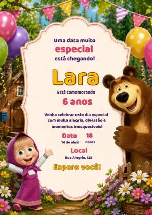 Convite de Aniversário Masha e o Urso para Editar Online