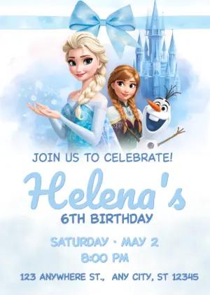 Editable Frozen Birthday Invitation with Elsa & Anna