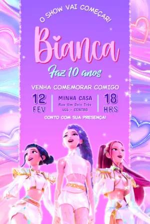 Convite de Aniversário Guerreiras do Kpop Modelo Editável