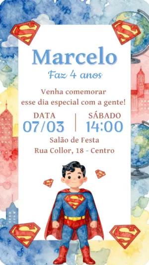 Convite de Aniversário Super-Herói Aquarela para Editar