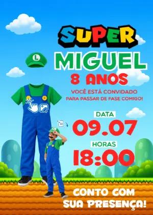 Vire o Luigi: Convite de Aniversário Mario com Foto IA Editável