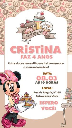 Convite Digital Minnie Confeitaria Tema Doces Editável