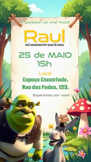 Convite de Aniversário Shrek e sua Turma para Editar Online