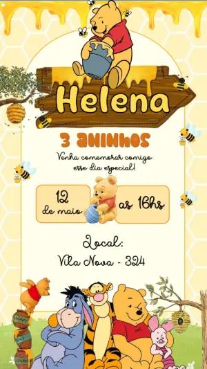 Convite de Aniversário Ursinho Pooh Fofo para Editar