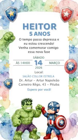 Convite de Aniversário Vingadores Baby Aquarela para Editar