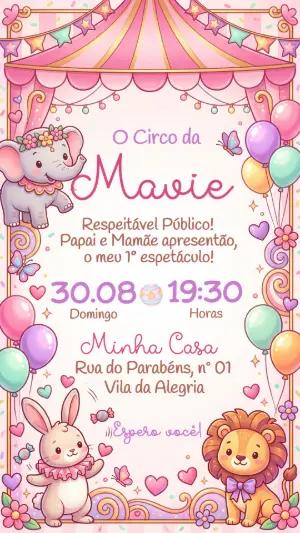 Convite de Aniversário Circo Rosa Menina Editável
