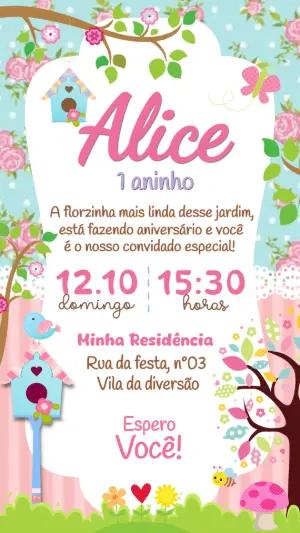 Convite de Aniversário Jardim dos Passarinhos Editável