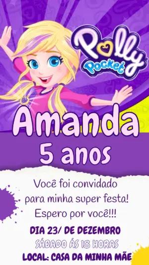 Convite de Aniversário Polly Pocket Roxo e Rosa Editável