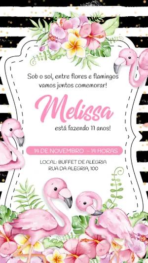 Convite Digital Festa Flamingo e Flores para Editar