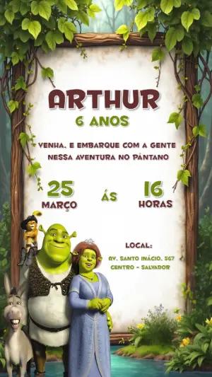 Convite Aniversário Shrek Editável Online para Imprimir