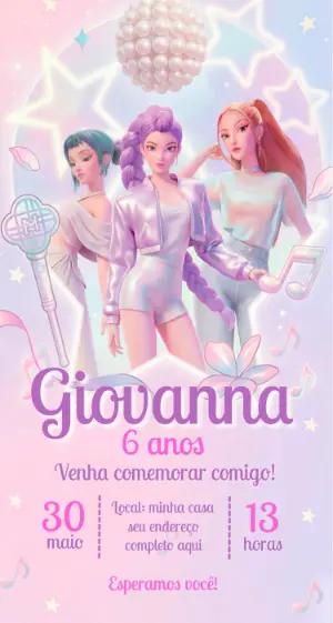Convite de Aniversário Guerreiras do Kpop Editável