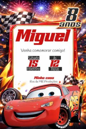 Convite de Aniversário Carros Corrida Noturna para Editar