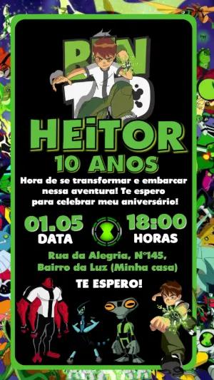 Convite de Aniversário Ben 10 Verde e Preto para Editar