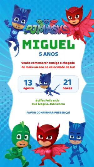 Convite de Aniversário PJ Masks Colorido para Editar