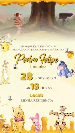 Convite Animado Aniversário Ursinho Pooh para Editar Online