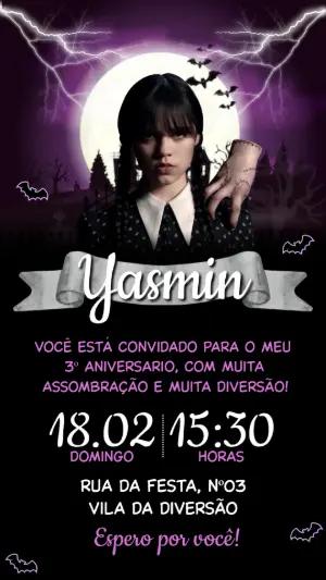 Convite de Aniversário Wandinha Sombrio Modelo Editável