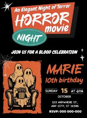Retro Horror Movie Birthday Party Invitation to Edit