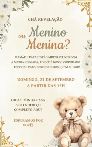 Convite Chá Revelação Ursinho Teddy