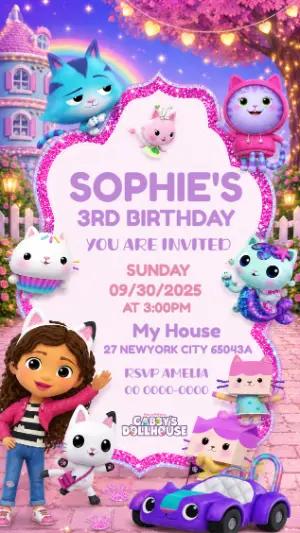 Gabby's Dollhouse Birthday Invitation | Editable Template