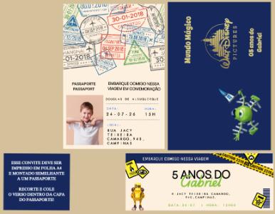 Convite de Aniversário Passaporte Monstros S.A. Modelo Editável