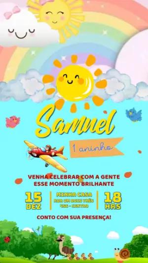 Convite Animado Aniversário Infantil Tema Raio de Sol Editável