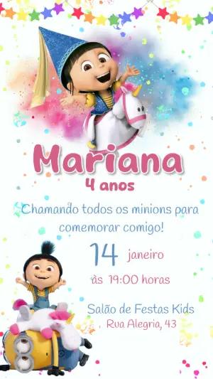 Convite Aniversário Minions Agnes para Editar Online