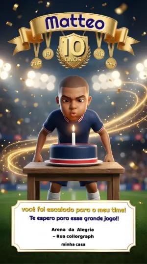 Convite Animado Aniversário Futebol 3D para Editar