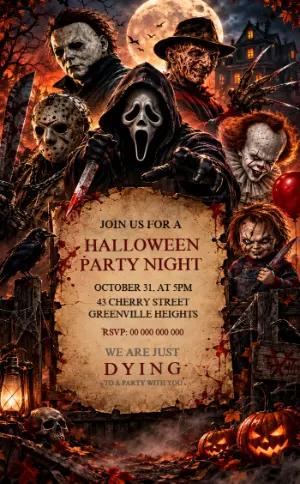 Editable Horror Icons Halloween Party Invitation Template