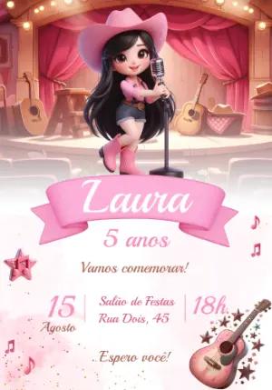 Convite Aniversário Cowgirl Boiadeira Rosa para Editar Online
